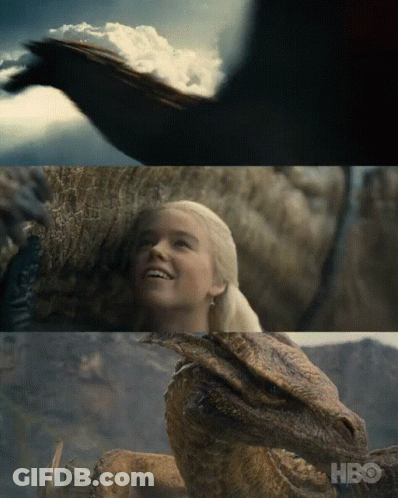 A Collage Of Three Pictures Of A Woman And A Dragon With Hbo Written On The Bottom Right GIF