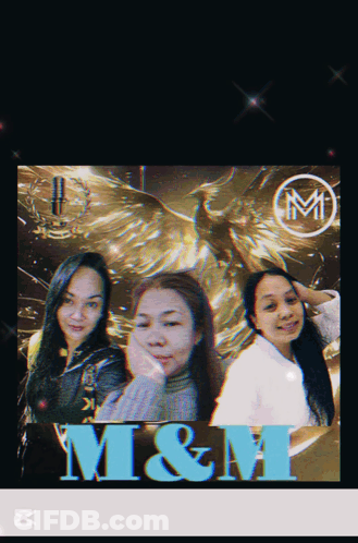 A Collage Of Three Women With The Letters M & M GIF