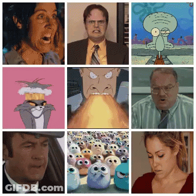 A Collage Of Various Cartoon Characters Including Dwight Schrute And Squidward GIF