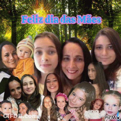 A Collage Of Women And Children With The Words Feliz Dia Das Maes On Top GIF