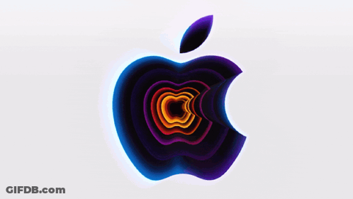 A Colorful Apple Logo With A Bite Taken Out Of It On A White Background GIF