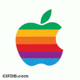 A Colorful Apple Logo With A Green Leaf On A White Background GIF