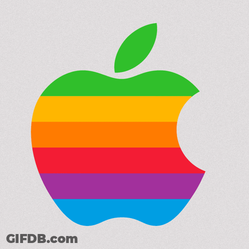 A Colorful Apple With A Green Leaf On A White Background GIF