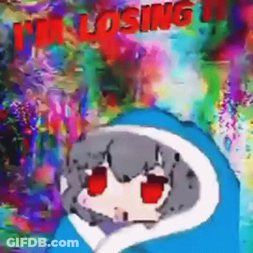 A Colorful Background With A Cartoon Character And The Words I 'M Losing GIF