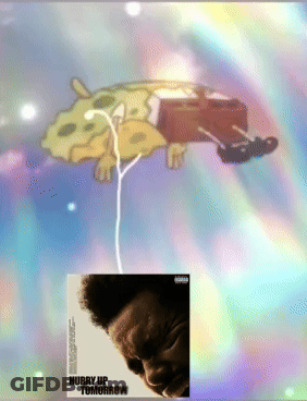 A Colorful Background With A Picture Of A Man And The Words Hurry Up Tomorrow Written On It GIF