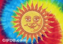 A Colorful Background With A Smiling Sun In The Center GIF