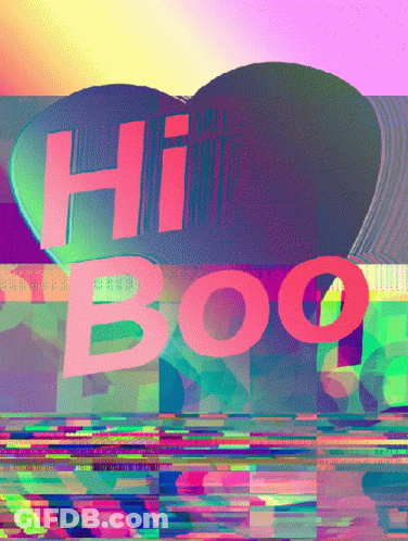 A Colorful Background With The Words Hi Boo In Red Letters GIF