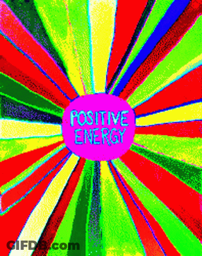 A Colorful Background With The Words Positive Energy In A Purple Circle GIF