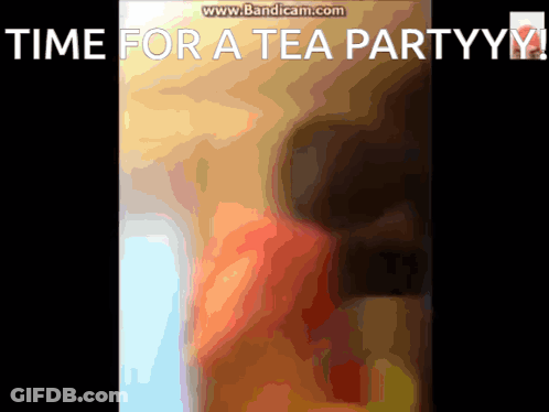 A Colorful Background With The Words Time For A Tea Party GIF