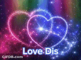 A Colorful Background With Two Hearts And The Words `` Love Dis '' On It . GIF