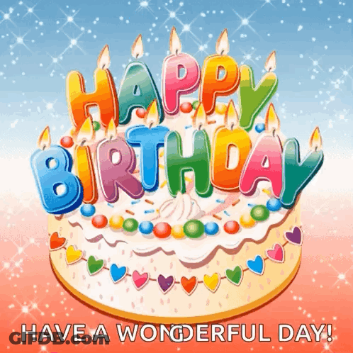A Colorful Birthday Cake With Candles And The Words Happy Birthday GIF