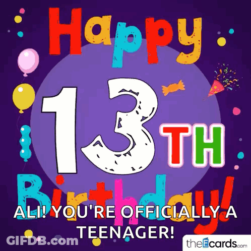 A Colorful Birthday Card For A 13Th Birthday GIF