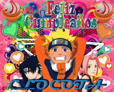 A Colorful Birthday Card With Naruto And Sasuke On It GIF