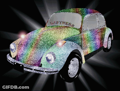 A Colorful Car With The Word Softness On It GIF