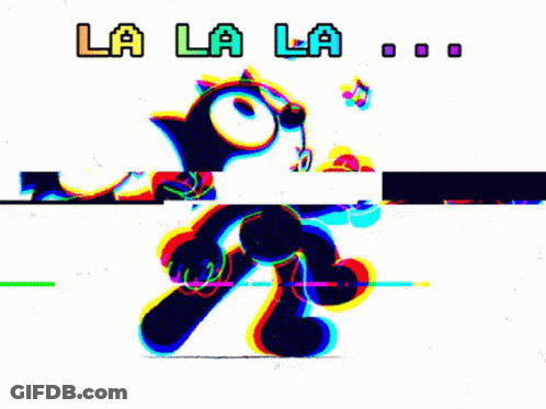 A Colorful Cartoon Character With The Words La La La Above It GIF