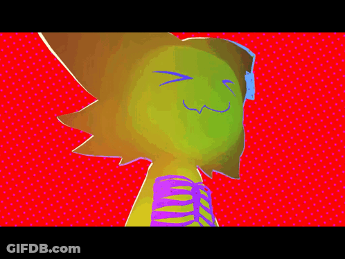 A Colorful Cartoon Drawing Of A Person With A Skeleton Around Their Neck GIF