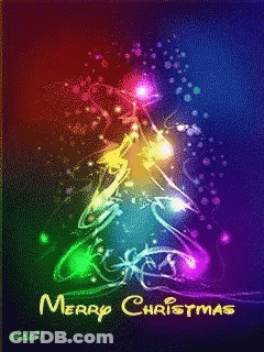 A Colorful Christmas Tree With The Words Merry Christmas GIF