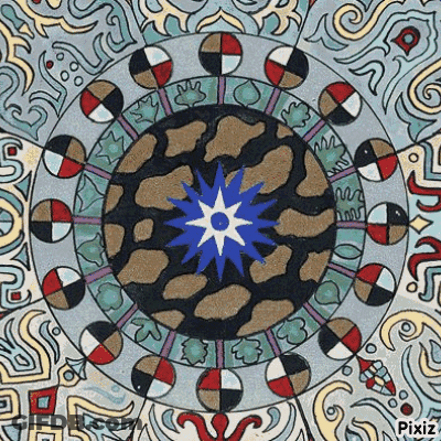 A Colorful Circular Pattern With A Blue Star In The Middle GIF