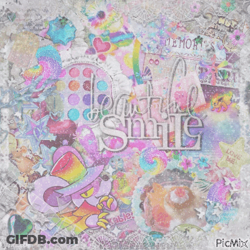 A Colorful Collage With The Words Beautiful Smile GIF
