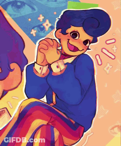 A Colorful Drawing Of A Boy With His Tongue Out GIF