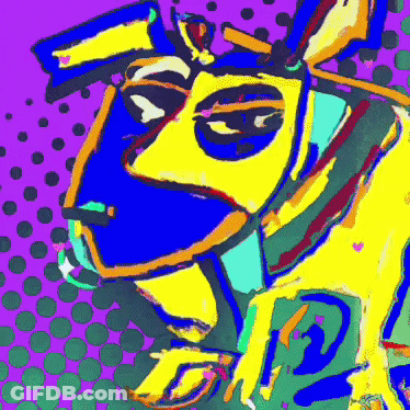 A Colorful Drawing Of A Dog With A Purple Background GIF
