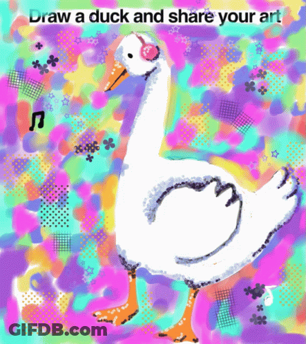 A Colorful Drawing Of A Duck With The Words Draw A Duck And Share Your Art GIF