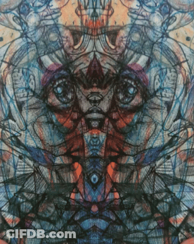 A Colorful Drawing Of A Face With A Circle In The Middle GIF