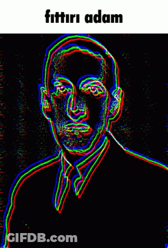 A Colorful Drawing Of A Man 'S Face With The Words Fitturi Adam Below It GIF