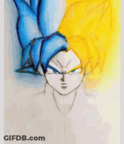 A Colorful Drawing Of A Person With A Blue And Yellow Hair Style GIF