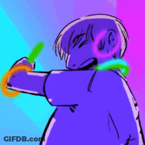 A Colorful Drawing Of A Person With Glow In The Dark Rings Around Their Neck GIF