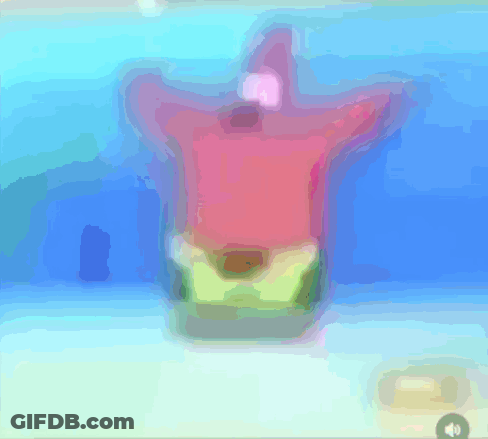 A Colorful Drawing Of Patrick Star With A Blue Background GIF