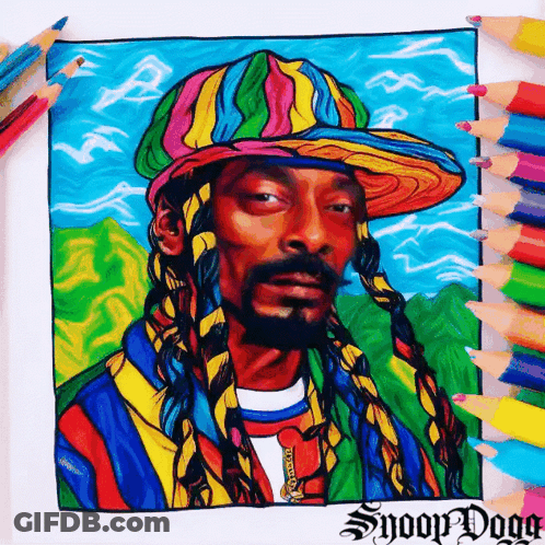 A Colorful Drawing Of Snoop Dogg With Colored Pencils GIF