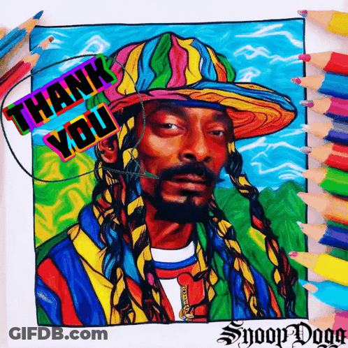 A Colorful Drawing Of Snoop Dogg With The Words Thank You GIF