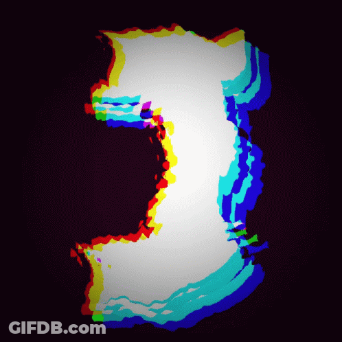 A Colorful Drawing Of The Number 3 With A Black Background GIF