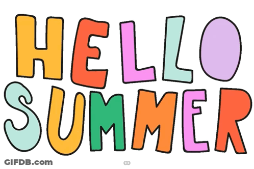 A Colorful Drawing Of The Words Hello Summer On A White Background GIF