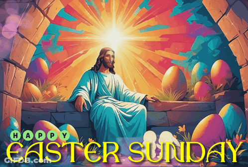 A Colorful Easter Sunday Greeting Card With Jesus GIF