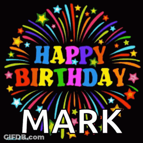 A Colorful Fireworks Display With The Name Mark On It GIF