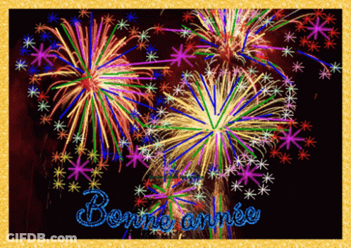 Colorful Fireworks With Bonne Annee In Blue GIF