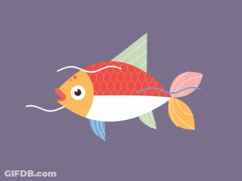 A Colorful Fish With A Purple Background And A White Tail GIF