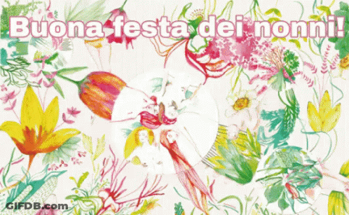 A Colorful Floral Pattern With The Words Buona Festa Dei Nonni GIF