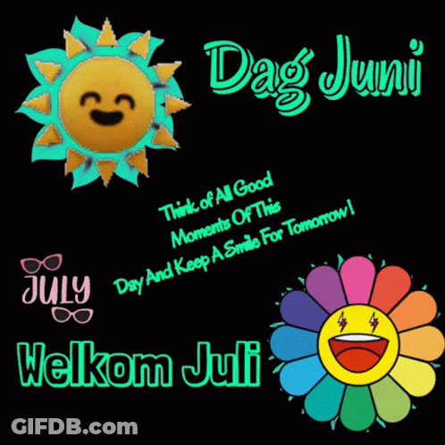 A Colorful Flower With A Smiley Face And The Words Dag Junij GIF
