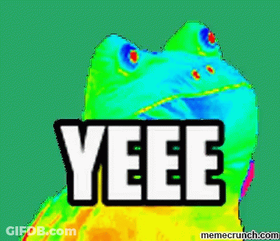 A Colorful Frog With The Word Yeee Written On It GIF