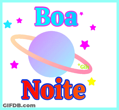 A Colorful Graphic That Says Boa Noite With A Planet In The Middle GIF