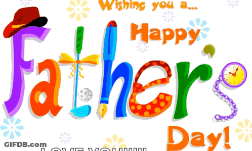 A Colorful Greeting Card For Father 'S Day With A Clock GIF