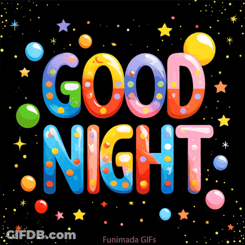 A Colorful Greeting Card With The Words Good Night GIF