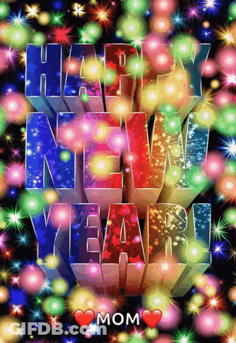 A Colorful Happy New Year Greeting Card With A Heart GIF