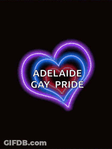 A Colorful Heart With The Words Adelaide Gay Pride Written On It GIF