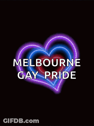 A Colorful Heart With The Words Melbourne Gay Pride Written On It GIF