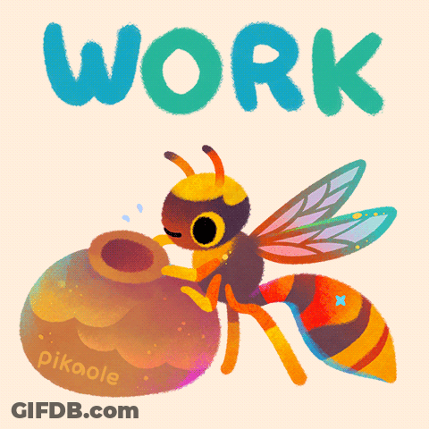A Colorful Illustration Of A Bee With The Word Work Behind It GIF