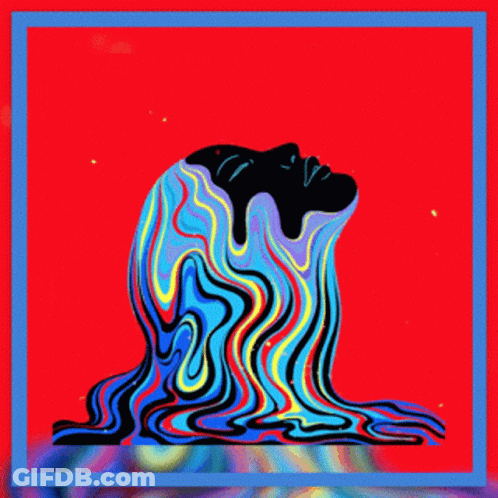 A Colorful Illustration Of A Woman 'S Head With Her Hair Coming Out Of It GIF